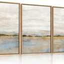HLNIUC Large Abstract 3 Piece Wall Art 16x24, Neutral Distant Mountain Wall Decor, Watercolor Beige Dusty Nature Landscape Painting, Modern Pastel Scenery Art Prints for Living Room, Bedroom, Office (16L" x 24W")