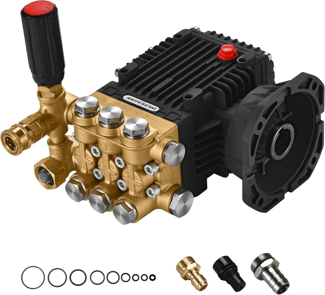 4200 PSI Pressure Washer Pump, 4.0 GPM, 28mm Shaft Triplex Plunger Pump, Direct-Drive Brass Head Replacement for 3-13.5 HP Motors  Horizontal Mount, SAE 15W-40 Oil Recommended