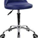 KKTONER PU Leather Round Rolling Stool with Back Rest Height Adjustable Swivel Drafting Work SPA Task Chair with Wheels (Blue), 36.5x62cm