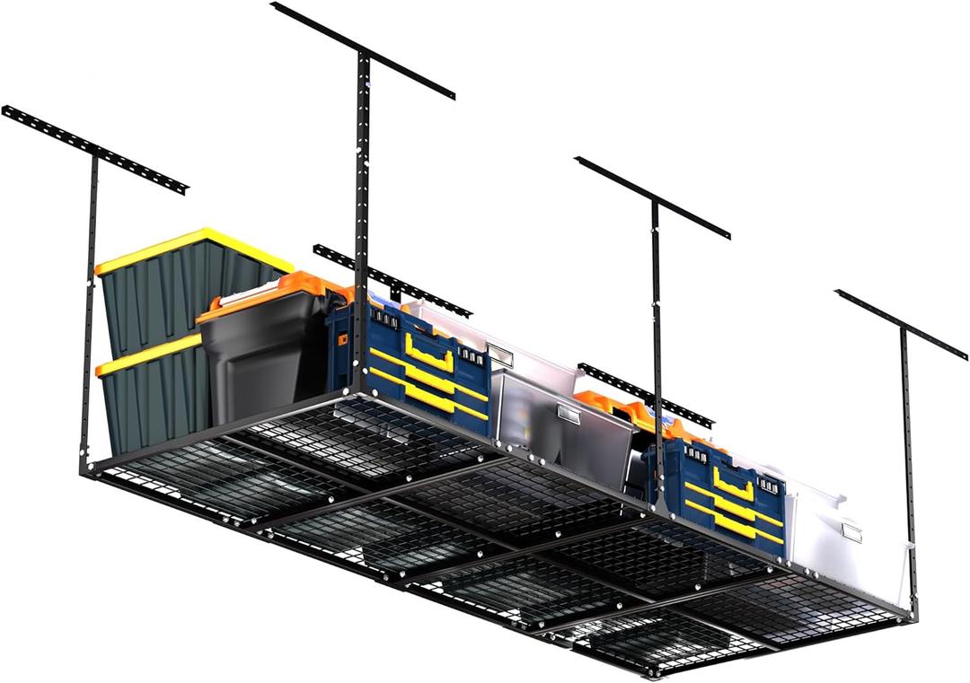 3 x 8FT Overhead Garage Storage Rack, Adjustable Ceiling Storage Racks, Garage Shelving Heavy Duty Storage Organizer System, Load 600LBS Weight(Black)