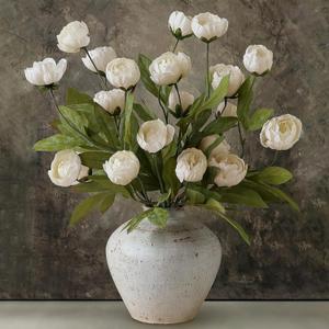 VIERENA 6 Pcs Faux Silk Peony Artificial Flowers for Vase -27", Bulk Fake Peonies Branches with Stems for DIY Bouquet Centerpieces Wedding Fillers Arrangements Shower Decorations (Cream)