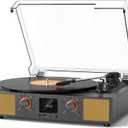 Bluetooth Vinyl Record Player with Built-in Speakers, 3-Speed Belt-Driven Turntable for Vinyls Record, FM Radio, USB Recording, Auto Stop,RCA/AUX/Headphone Jack, Vintage Vinyl Player for Home (Black)