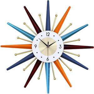 Large Wall Clock 22 Inch Modern Wall Clock Starburst Mid-Century Modern Decor Non-Ticking Battery Operated Colorful Clock Home Decorations for Living Room Bedroom Kitchen Office (Normal)
