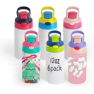 4 Pack 12 OZ Sublimation Straw Sippy Cup Blank Tumblers Double Wall Vacuum Insulated Mixed Color Thermoses Stainless Steel Water Bottles for School Different Patterns