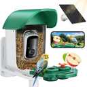 Bird Feeder with Camera, Solar Powered Outdoor Birdhouse, 2K HD AI Smart Identify Birds Species, Instant Motion Detection & Alerts, Capture BirdVideo, Gifts for Mom Dad and Bird-Lovers(Green)