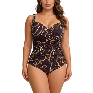 Aqua Regina Plus Size Swimsuit for Women One Piece Bathing Suit Ruched Tummy Control Adjustable Swimwear (Purple, XXL)