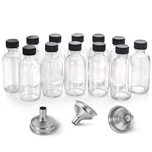 AOZITA 6Pack, 2 oz Small Clear Glass Bottles w/Lid & 3 Funnels - 60ml Boston Shot Bottles for Health, Immunity, Potion, Wellness, Sample, Ginger, Juice - Mini Personal Care & Beauty Travel Bottle