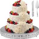 Wenqik 20 Inch Silver Cake Stand Set Metal Round Cupcake Dessert Stand with Cake Cutting, Flower Spatula Wedding Cupcake Pastry Display Candy Holder Display for Wedding Party Birthday Baby Shower