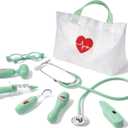 Phobby Kids Doctor Kit, 8 Pieces Toddlers Doctor Playset with Medical Storage Bag & Real Stethoscope, Pretend Play Doctor Toys Birthday Gift for Boys Girls Aged 3 4 5 6 (Green)