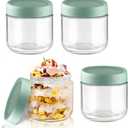 300ml/10oz Overnight Oats Container with Green Screw Lids 4Pcs Wide Mouth Glass Food Jars Airtight Yogurt Bottle for Salad Dressing Fruits Jam Candy Cookies Snacks
