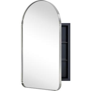 Brushed Nickel Arched Recessed Bathroom Medicine Cabinet with Mirror Stainless Steel Metal Framed Rectangular Bathroom Cabinet with Mirror 16x28.3''