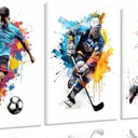 3Pcs Soccer Graffiti Canvas Wall Art Baseball Lce Hockey Pictures Wall Decor Physical Education Player Posters Prints Paintings for Teenagers Children'S Room Sports Enthusiasts Home Decoration Pack of 2