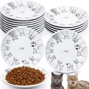 Irenare 10 Pcs Ceramic Cat Bowl 6 Inch Anti Whisker Fatigue Cat Plates Set Cute Shallow Pet Food Bowl Dishes for Food and Water, Kittens Small Animals(Cute Pattern)