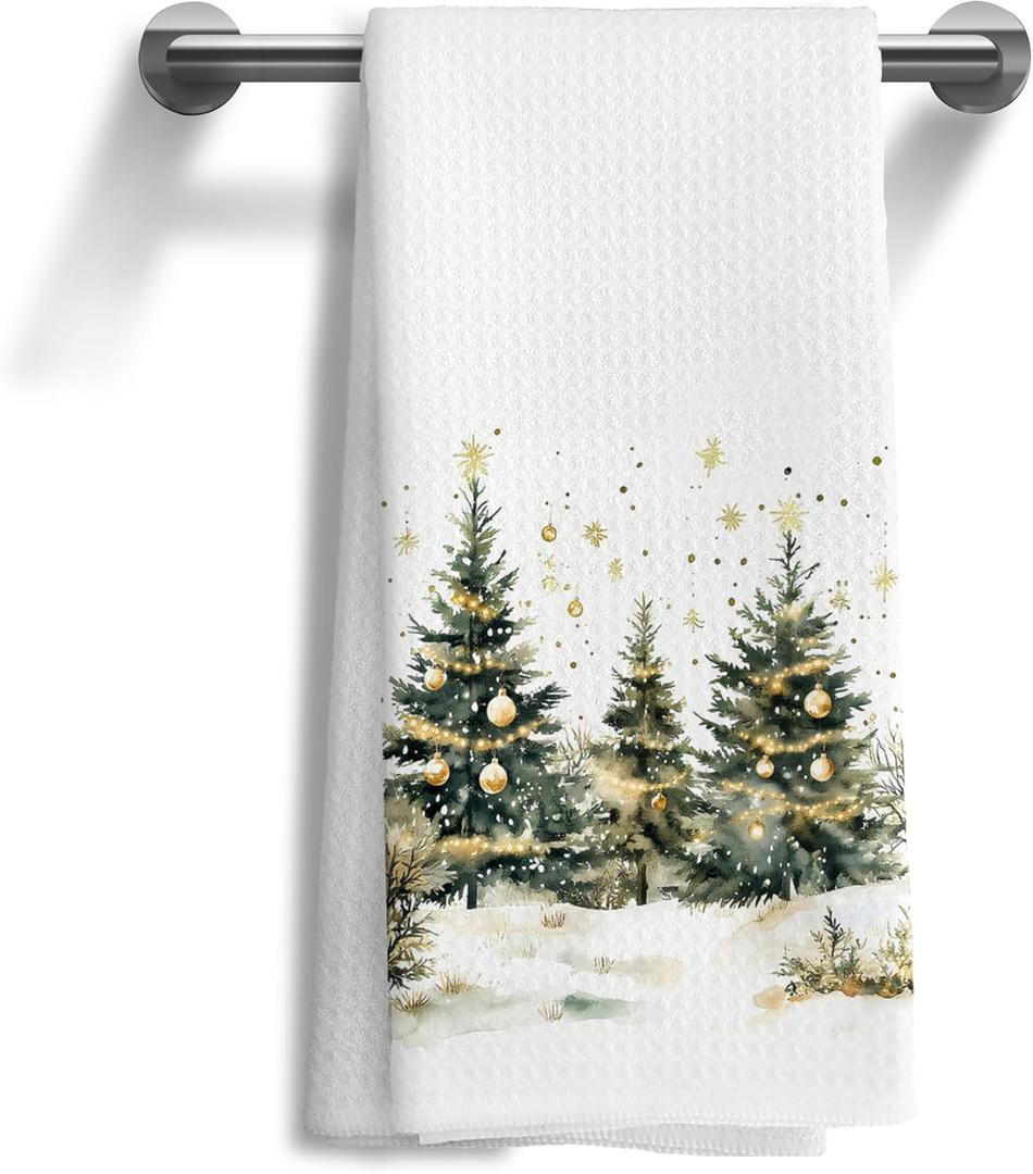 Christmas Winter Kitchen Towels,Merry Christmas Tree Dish Towels,Christmas Winter Forest Decorative Dish Towel Hand Towels for Kitchen Bathroom 16x24 Inch (Color-15)