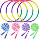 8 Pcs Toy Hoop and Jump Rope Set for Kids Include 4 Skipping Rope and 4 Detachable Weight Size Hoop Gymnastic Fitness Exercise Gift Equipment (Bright Color)