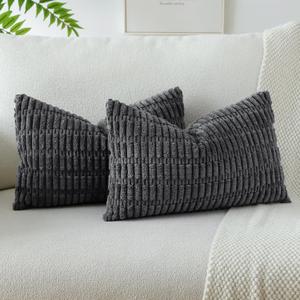 OTOSTAR Pack of 2 Soft Corduroy Decorative Throw Pillow Covers 16 x 24 Inch Boho Striped Pillow Covers Lumbar Cushion Case Couch Pillowcases for Sofa Bed Home Decor (Dark Grey)