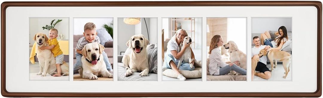 8x28 Collage Picture Frame Natural Walnut Solid Wood, 4x6 Collage Photo Frame Displays 6 Photos or 8x28 (Without Mat), Wooden Frame for Tabletop or Wall Mounting Display, 8x28-6 Openings
