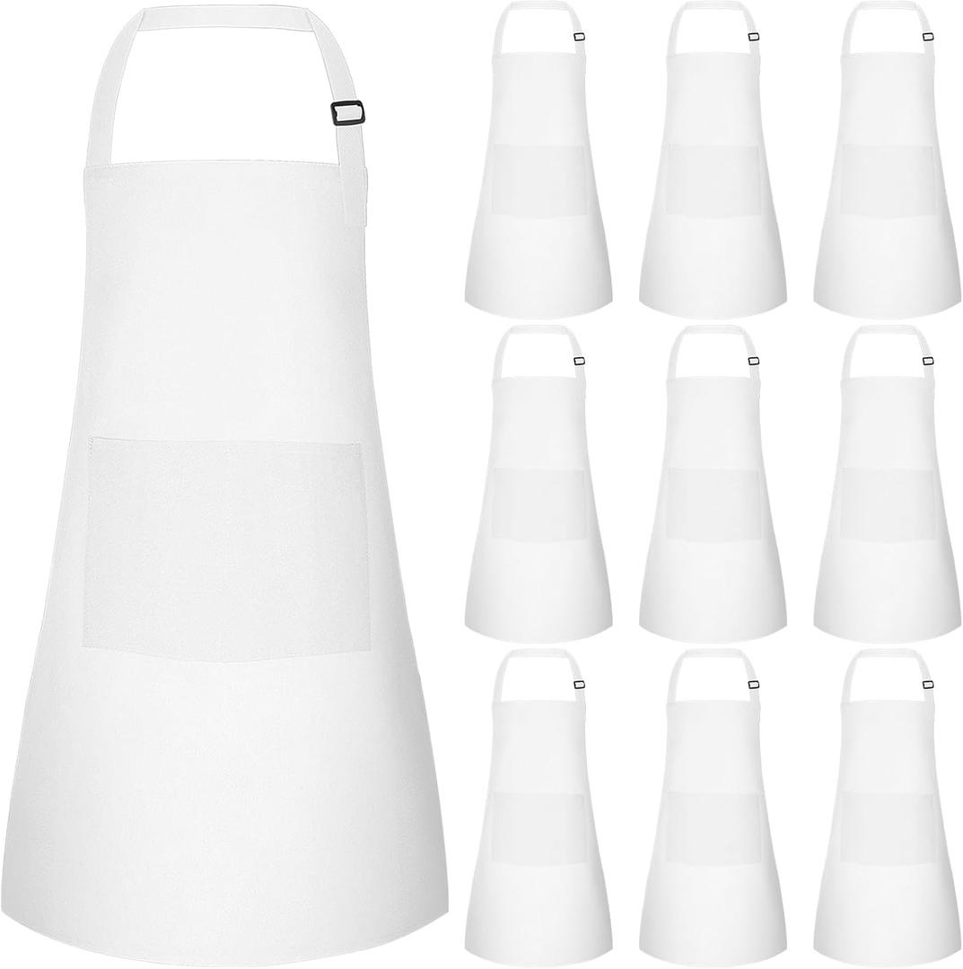 Bouiexye 10 Pack Kids Apron Adjustable Children Apron with 2 Pockets Children Chef Painting Aprons for Cooking Baking Painting Crafts Making