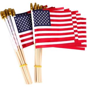 50 Pack Small American Flags on Stick 5x8 Inch/Mini American US Flags/American Hand Held Stick Flags Spear Top (5x8 Inch-50 pack)