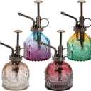 Frcctre 4 Pack Glass Plant Mister Spray Bottle, Vintage Spray Bottle with Bronze Plastic Top Pump, 6.3 Inches Decorative Fine Mist Spritzer Watering Can for Indoor Outdoor Succulent Plant Garden