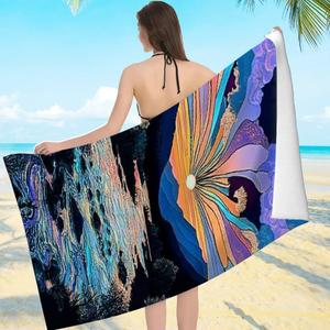 Microfiber Beach Towel, Oversized Quick Dry Towel with Sunset Mountains River Print, Machine Washable for Beach, Yoga, Camping, Hiking 70 * 140cm