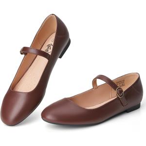 Trary Mary Jane Ballet Flats, Black Flats for Women, Ankle Strap Dressy Comfortable Flats (8, Coffee)