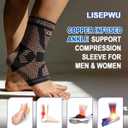 LISEPWU Copper Ankle Brace with Adjustable Compression Bandage, Ankle Support Compression Sleeve for Men & Women, for Foot Pain, Sprained Recovery, Achilles Tendonitis, Sports Protection(Black S)