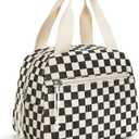 Corduroy Lunch Bag for Women - Small Insulated Lunch Box, Cute Reusable Tote Bag for Work, Daily Commute and Outdoor Picnic - Corduroy Black Checkered Pattern