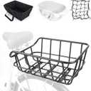 Bike Basket Rear, Large Bicycle Basket with Cargo Net, Liner and Waterproof Cover for Electirc Bike, Ebike and Bikes, Large Capacity Wire Bakset, 12.2"d X 16.9"w X 7.1"h