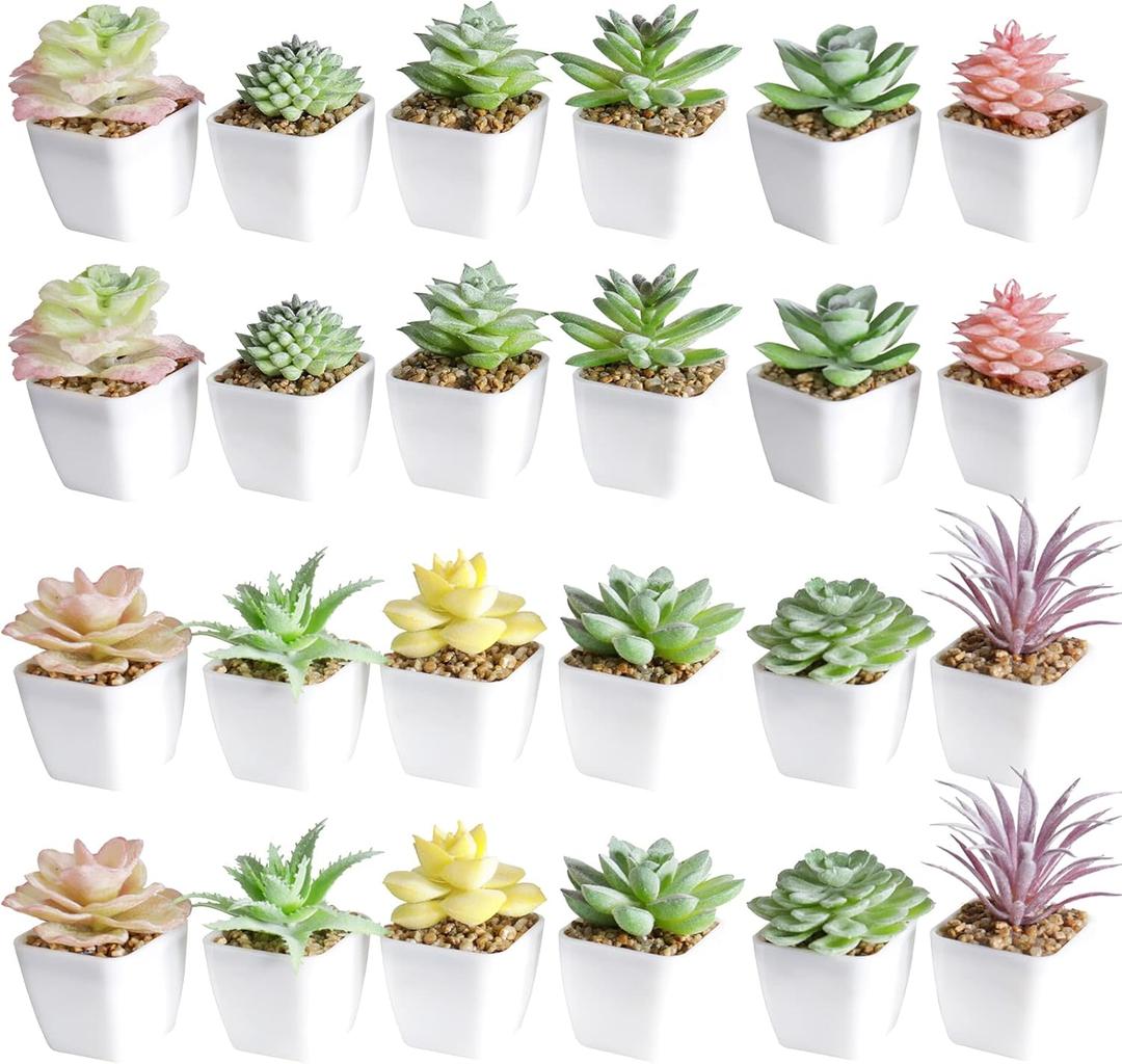 Tiita 24 Set Artificial Faux Succulents in Pots Fake Plants Plastic Arrangement Planter Small Mini Tiny Decoration for Home Office Desk Window Sill Bathroom Bedroom Outdoor Indoor