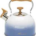Tea Kettle for Stove Top, 2.5 Quart Whistling Tea Kettle, Food Grade Stainless Steel and Ergonomic Folding Handle, Tea Pots for Tea, Coffee, Milk - Gradient Blue