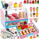 Ice Cream Play Set, Wooden Ice Cream Toy, Wooden Play Food, Ice Cream Shop Playset, Pretend Play Toys for Toddlers, Kitchen Toys Gift for Girls Boys 3 4 5 6 Year Old