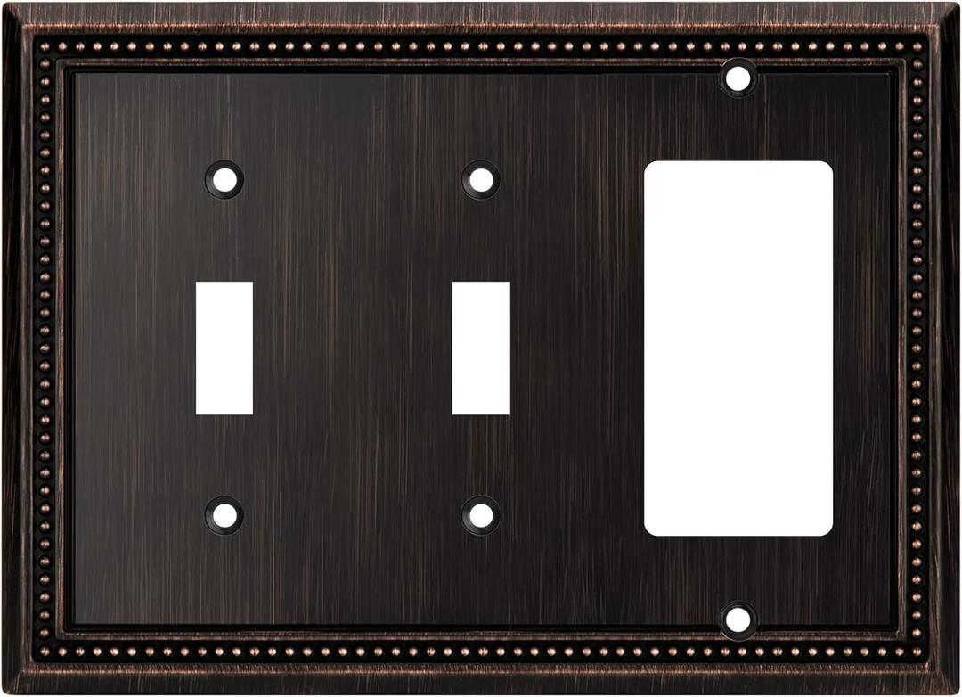 Henne Bery Sunken Pearls Heavy Duty Decorative Wall Plate Switch Plate Outlet Cover (Double Toggle/Single Decorator, Aged Bronze)