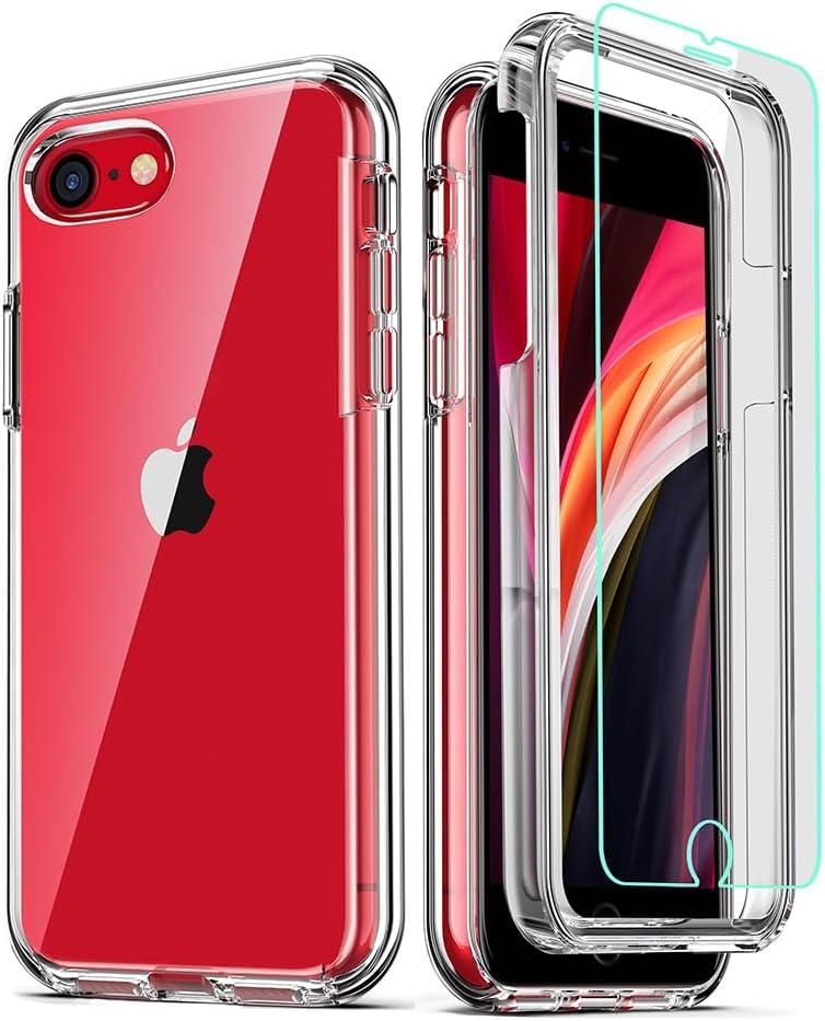 COOLQO Compatible for iPhone SE Case 2022/3rd/2020/2nd gen, [2 Pack Tempered Glass Screen Protector] [Hard PC+Soft TPU] [3 in 1] Full Body Coverage Protective Shockproof Silicone Phone Cover, Clear (SE_4.7")