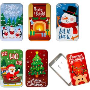 JOYIN 6PCS Gift Card Holder Boxes Christmas, 4.33 x 2.6 x 0.6 Tins Money Cash Holders Unique for Xmas Holiday Birthday Present Decor, Party Favors Silver Coin Boxes with Lids in 6 Designs