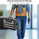 3 Drawer Metal Tool Box, Portable Metal Tool Box with EVC Liners and Latches Closure, Heavy Duty Steel Tool Chest with Ball Bearing Opening and Powder Coated Finish, Black