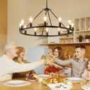 12-Light Wagon Wheel Chandelier, Farmhouse Dining Room Light Fixture, Black Round Rustic Chandeliers, Vintage Ceiling Hanging Pendant Light Fixture for Living Dining Room Bedroom Kitchen Foyer