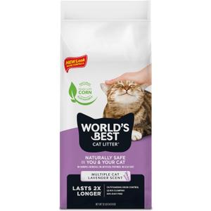 WORLD'S BEST CAT LITTER Multiple Cat Lavender Scented 32-Pounds - Natural Ingredients, Quick Clumping, Flushable, 99% Dust Free & Made in USA - Calming Fragrance & Long-Lasting Odor Control