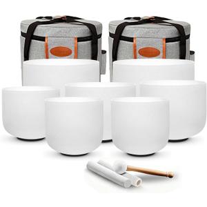 RYAN DVAN 432Hz 7-12 inch Crystal Singing Bowl Set of 7 with Free Carrying Case, Frosted Quartz Sound Bowls for Healing, Meditation,Yoga,Sound Therapy,Mindfulness,Relaxation & Stress Relief (White)