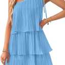 ZESICA Women's Boho Summer One Shoulder Sleeveless Ruffle Tiered Layered Chiffon Pleated A Line Flowy Mini Dress, Small