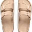slunza Ladies’ Thick Sole Summer Sandals – Dual Strap Outdoor Slip-Resistant Soft Beach Shoes, Sand & Black Colors (Sand, Adult, Women, 8, Numeric, US Footwear Size System, Medium)