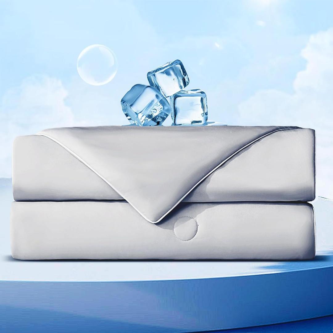 Cooling Blanket King Size,Double-Sided Cool Comforter for Hot Sleepers and Night Sweats,Breathable Soft Silk Smooth Ice Blankets,Lightweight Summer Blanket Comforter Cooling Bedding,104"x90",Grey