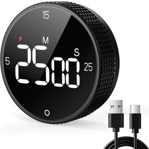 Rechargeable Magnetic Kitchen Timer for Cooking, Building 800mAh Battery Large Display Digital Countdown Countup Timer, 3 Preset 5/15/25 Mins Loud Alarm for Baking Grilling Studying