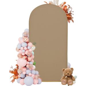 7.2FT Wedding Arch Covers Arch Backdrop Cover Arch Stand Covers Set Arch Cover Spandex Fabric Stretchy Backdrop for Wedding Birthday Party Decoration Baby Shower (Khaki)