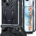 FNTCASE for iPhone 15 Case: for iPhone 14 Case & iPhone 13 Case [Built-in Screen Protector & Kickstand] [Military Grade Drop Protection] Heavy Duty Full Protective Shockproof TPU Phone Cover - Black