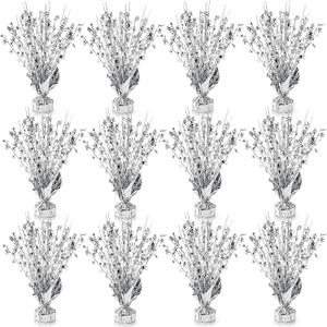 ZOOFOX 12 Pack Metallic Foil Spray Centerpiece, Glitter Silver Star Table Decoration, Burst Table Centerpieces for Birthday Wedding Anniversary Christmas Party Supplies Decor, Freestanding