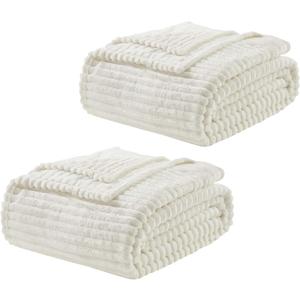 Nestl White Throw Blanket for Couch - Cozy Warm Fuzzy Blankets for Women, Set of 2 Small Fleece Throws for Girls - Off White, 50 x 60 Inches