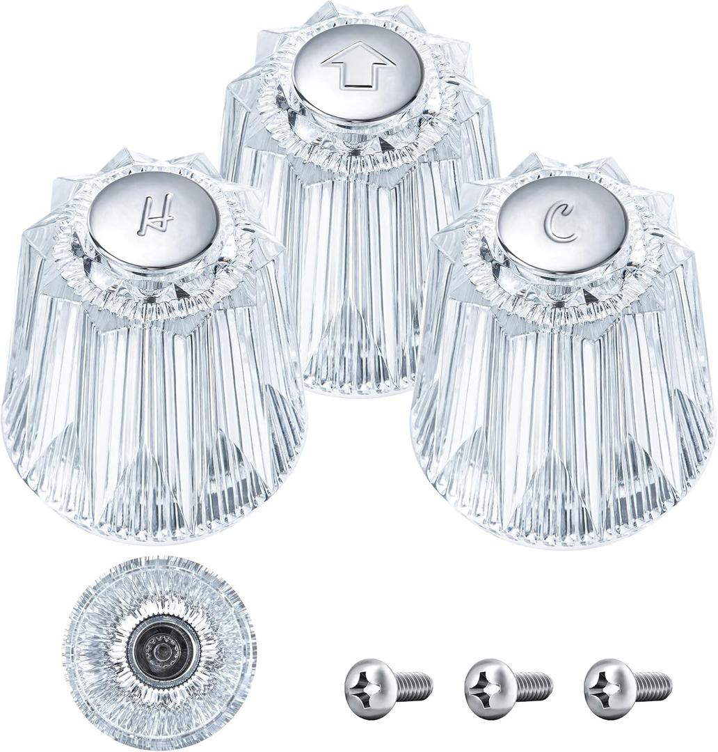 Enhon Shower Faucet Handle Replacement, Compatible with Price Pfister Contessa and Windsor Tub and Shower Faucets, Hot and Cold Knob Replacement, Clear Acrylic, (3 Piece) Enhon Shower Faucet Handle Replacement, Compatible with Price Pfister Contessa and Windsor Tub and Shower Faucets, Hot and Cold Knob Replacement, Clear Acrylic, (3 Piece)