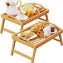 2 Pack Breakfast in Bed Tray for Eating, 16.92 x 12.6 Inch Bed Table Tray with Folding Legs & Handles, Bamboo Food Lap Trays Fits for Adult Kids Eating/TV/Surgery Recovery by Easoger, Set of 2