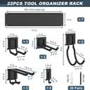 Ultrawall Garage Storage Organization, Garden Tool Organizer Garage Organizer Wall Mount Yard Tool Organizer Rack with 15 Hooks, Heavy Duty Wall Holders,22 Pcs